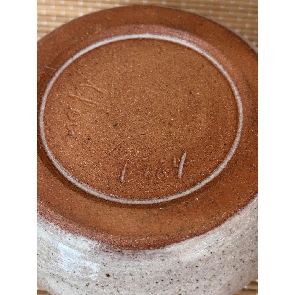 Vintage 1984 Stoneware Garlic Jar Blue Beige Handmade Cottagecore Grandmacore
